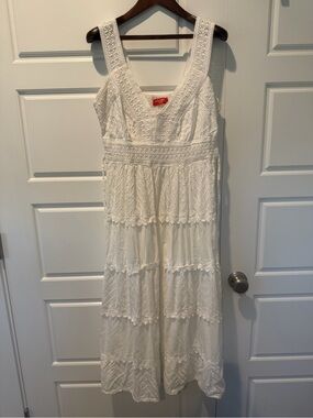Karina Women's 100% Cotton White Maxi Dress Sleeveless Crochet Boho Large
